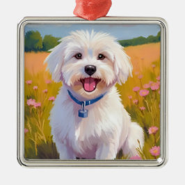 Malteser Hund | Blumenfeld Haustiermalerei Ornament Aus Metall