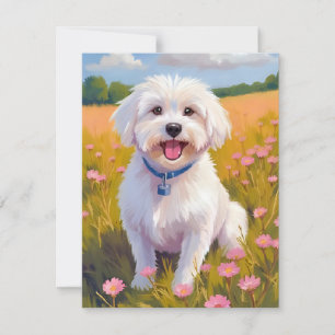 Malteser-Hund-Blumenfeld-Malerei Dankeskarte