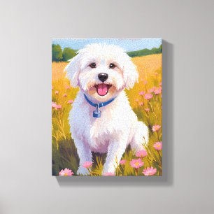 Malteser-Hund-Blumenfeld-Malerei Leinwanddruck