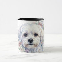 Malteser-Hund Blumenkranz Aquarell Kunst Tasse