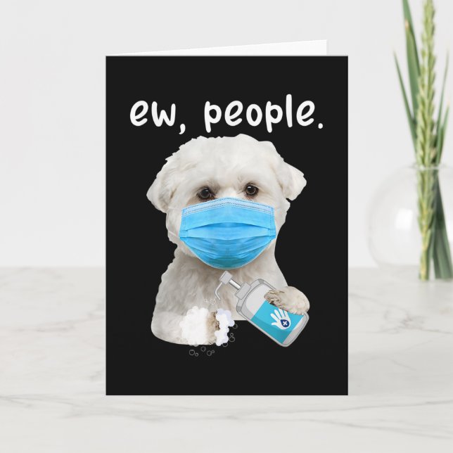 Malteser Hund Ew People mit Gesichtsmaske Karte (Vorderseite)