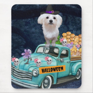 Malteser-Hund Halloween-LKW Gruselige Nacht Mousepad