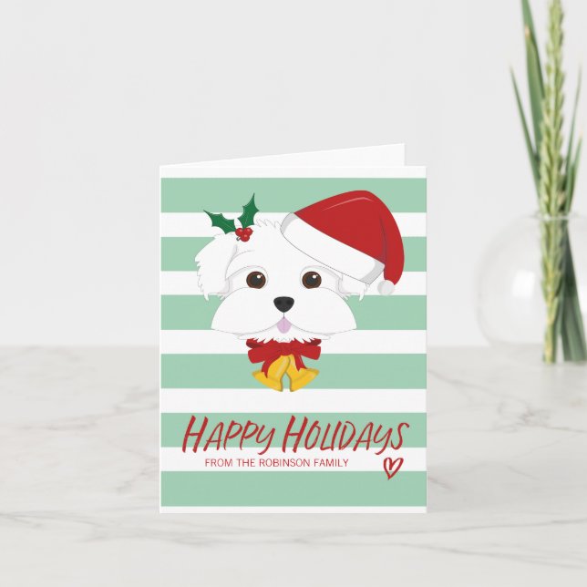 Malteser Hund Happy Holidays Weihnachtsgrüßen Karte (Vorderseite)