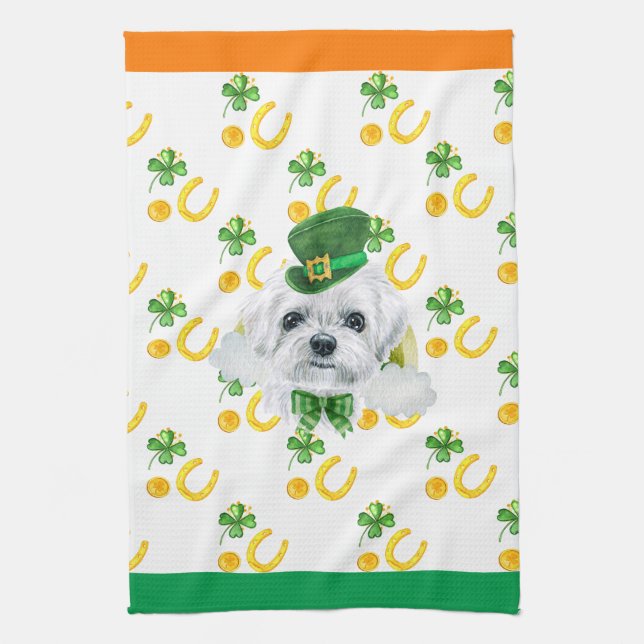 Malteser Hund Holiday Wohngestaltung St Patricks D Geschirrtuch (Vertikal)
