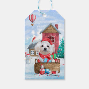 Malteser Hund im Schnee Weihnachtshaus Geschenkanhänger
