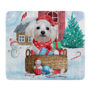 Malteser Hund im Schnee Weihnachtshaus Schneidebrett