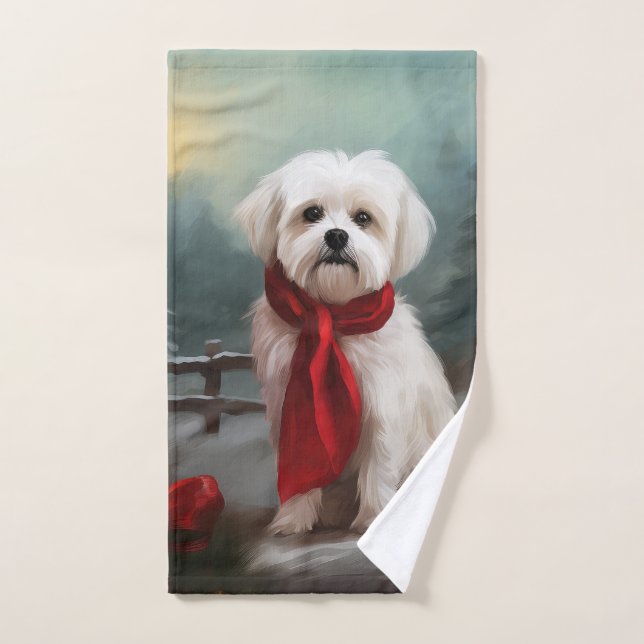 Malteser Hund in Schnee Weihnachten Badhandtuch Set (Handtuch)