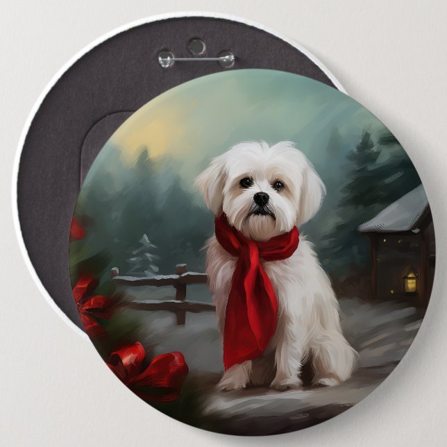 Malteser Hund in Schnee Weihnachten Button (Vorne & Hinten)