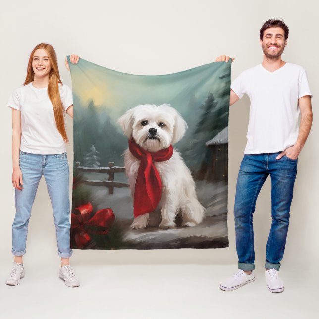 Malteser Hund in Schnee Weihnachten Fleecedecke (Beispiel)