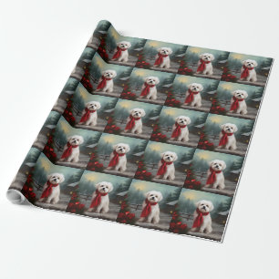 Malteser Hund in Schnee Weihnachten Geschenkpapier