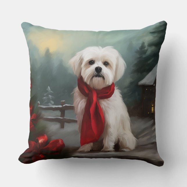 Malteser Hund in Schnee Weihnachten Kissen (Vorderseite)