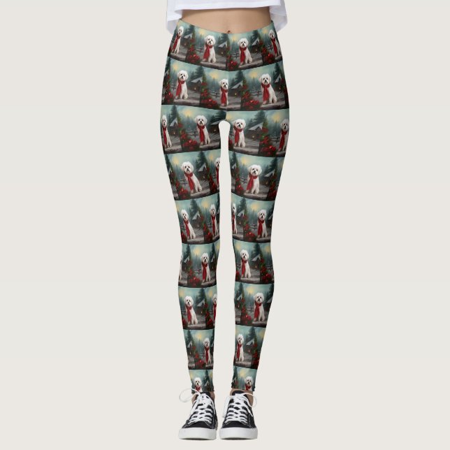 Malteser Hund in Schnee Weihnachten Leggings (Vorderseite)