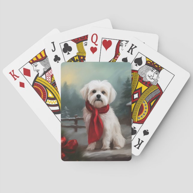 Malteser Hund in Schnee Weihnachten Spielkarten (Rückseite)