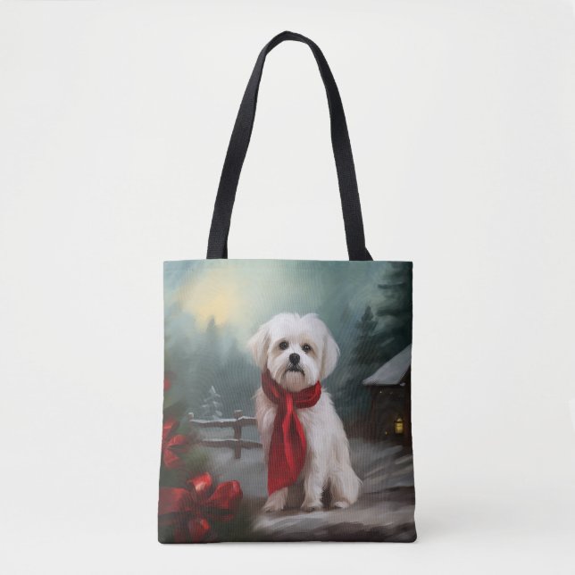 Malteser Hund in Schnee Weihnachten Tasche (Vorderseite)