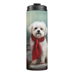 Malteser Hund in Schnee Weihnachten Thermosbecher