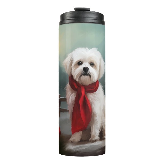 Malteser Hund in Schnee Weihnachten Thermosbecher (Vorderseite)