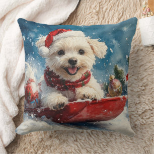 Malteser Hund in Sledge Lass es Schnee Weihnachten Kissen