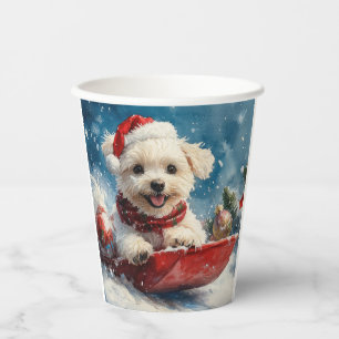 Malteser Hund in Sledge Lass es Schnee Weihnachten Pappbecher