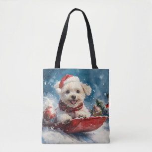 Malteser Hund in Sledge Lass es Schnee Weihnachten Tasche