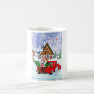 Malteser Hund in Weihnachten Lkw Schnee Kaffeetasse