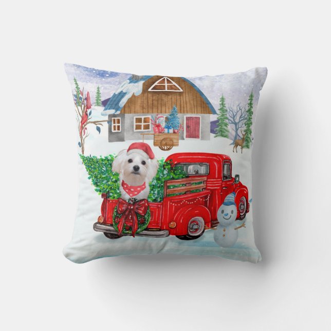 Malteser Hund in Weihnachten Lkw Schnee Kissen (Vorderseite)