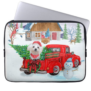 Malteser Hund in Weihnachten Lkw Schnee Laptopschutzhülle
