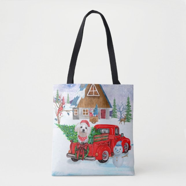 Malteser Hund in Weihnachten Lkw Schnee Tasche (Vorderseite)