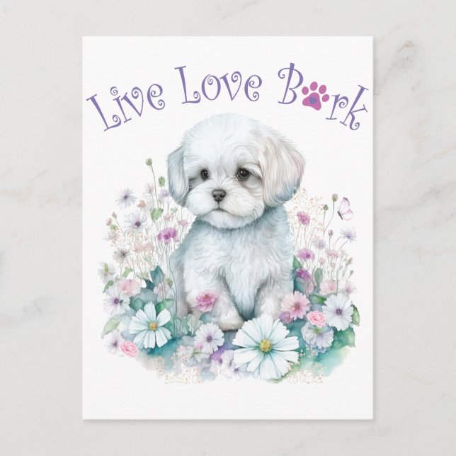 Malteser Hund Mama Floral Postkarte (Vorderseite)