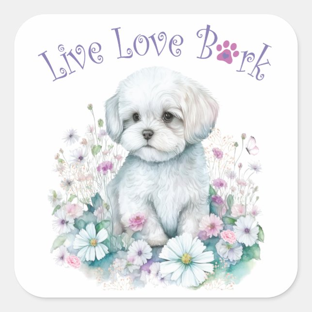 Malteser Hund Mama Floral Quadratischer Aufkleber (Vorderseite)
