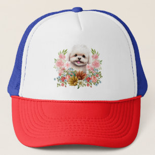 Malteser Hund mit Blume, Niedlich maltesischer Wel Truckerkappe