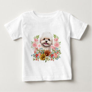 Malteser Hund mit Blumen, süßer Malteser Welpe Baby T-shirt