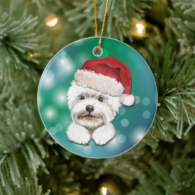 Malteser Hund Rote Weihnachtsmannmütze Weihnachten Keramik Ornament (Baum)