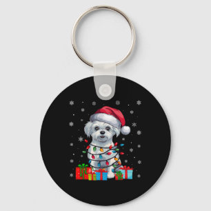 Malteser Hund Ugly Xmas Lights Weihnachtsmannmütze Schlüsselanhänger