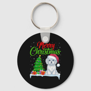 Malteser Hund Weihnachtsbaum Lichter Weihnachtswei Schlüsselanhänger
