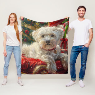 Malteser Hund Weihnachtsfest Fleecedecke