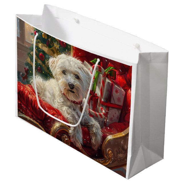 Malteser Hund Weihnachtsfest Große Geschenktüte (Vorderseite Schrägansicht)