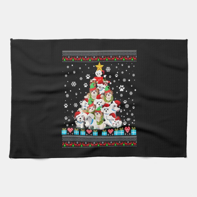 Malteser Hund Weihnachtslicht Ugly Christmas Sweet Geschirrtuch (Horizontal)