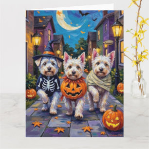 Malteser-Hunde beim Trick-or-Treat in Halloween-Ko Karte