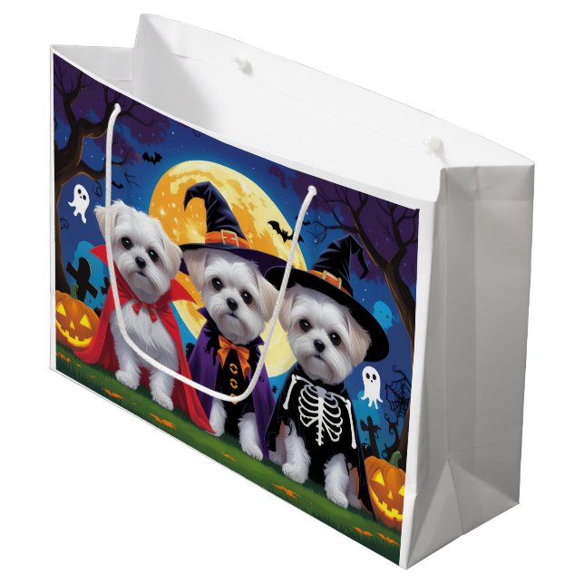 Malteser Hunde Pumpkin Halloween Funny Große Geschenktüte (Vorderseite Schrägansicht)