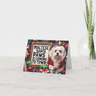 Malteser Pfoten kommen in die Stadt Malteser Hund  Feiertagskarte