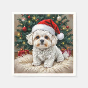Malteser Weihnachtshund auf einem Pelzkissen Serviette
