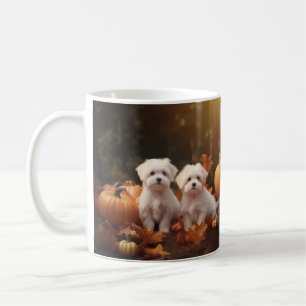 Malteser Welpe Herbstfreude Kürbis Kaffeetasse