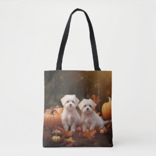 Malteser Welpe Herbstfreude Kürbis Tasche