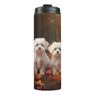 Malteser Welpe Herbstfreude Kürbis Thermosbecher