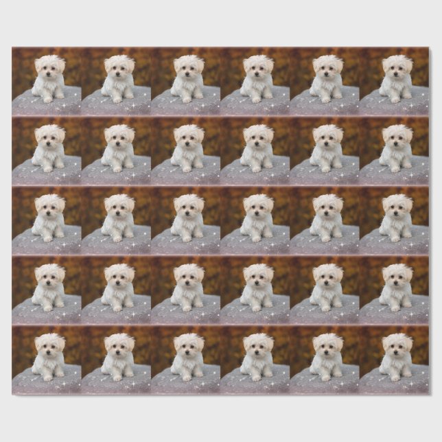 Malteser Welpe, oh so niedlich, Geschenkpapier (Flach)