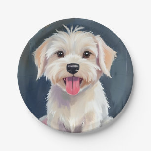 Malteser-Welpe Weiße-Hund-Malerei Pappteller