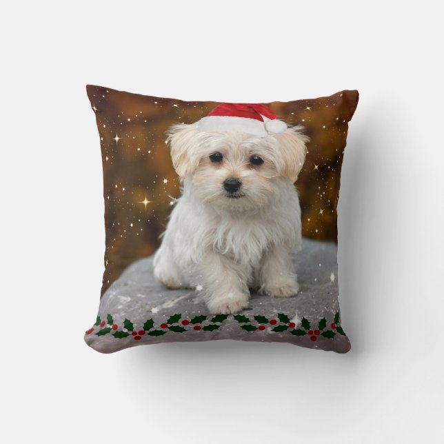 Malteser Welpenweihnachtsfest Kissen (Vorderseite)