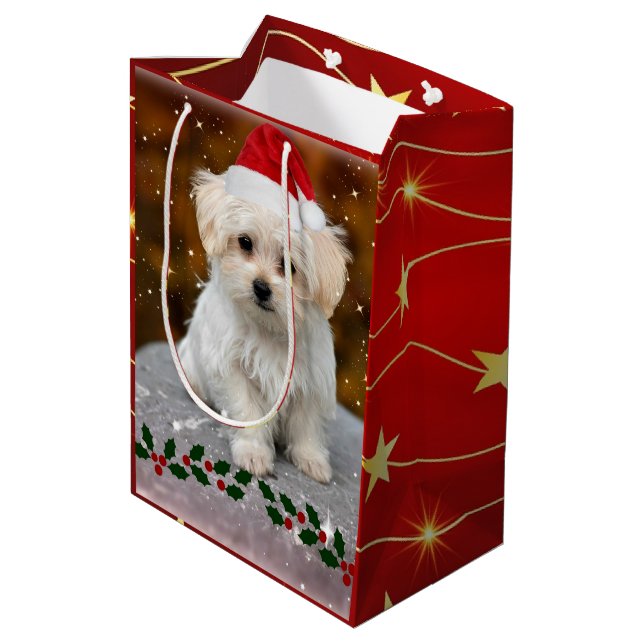 Malteser Welpenweihnachtsfest Mittlere Geschenktüte (Rückseite Schrägansicht)