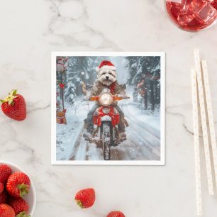 Malteserhund fährt Motorrad zu Weihnachten Serviette