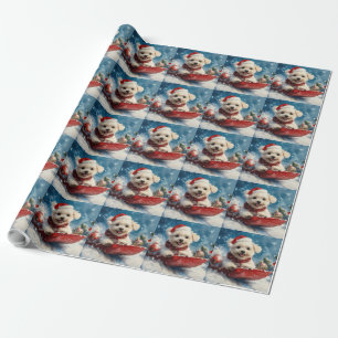 Malteserhund im Schlitten Lass es schneien Weihnac Geschenkpapier